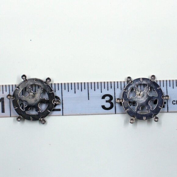 Unbranded Silver Tone Nautical Ship's Wheel Push Back Pierced Earrings - Picture 7 of 11